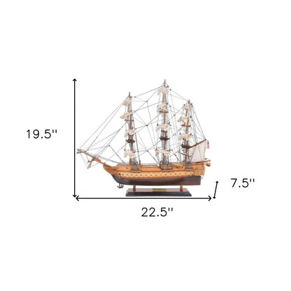20" Wood Brown Solid Wood Hand Painted 1797 USS Constitution Small Model Boat HomeRoots