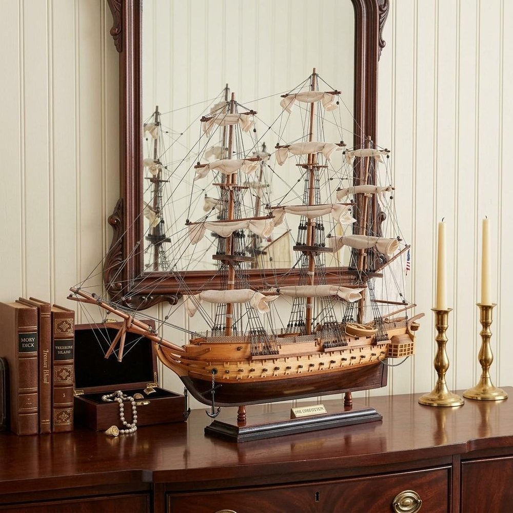 20" Wood Brown Solid Wood Hand Painted 1797 USS Constitution Small Model Boat HomeRoots