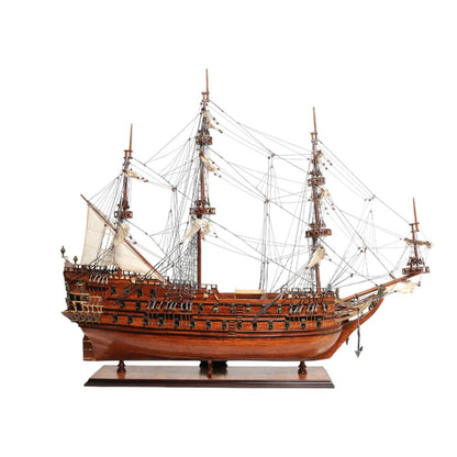 32" Wood Brown Solid Wood Hand Painted c1665 Zeven Provincien Model Boat HomeRoots