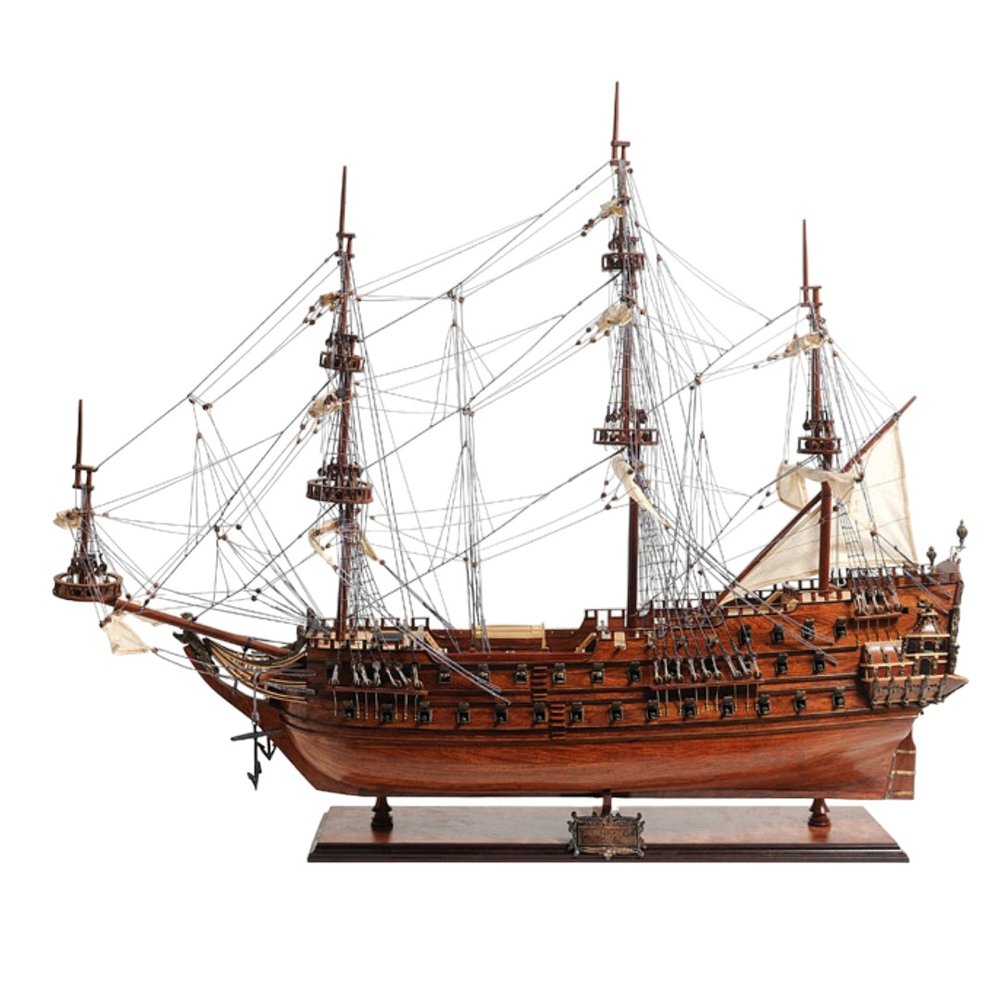 32" Wood Brown Solid Wood Hand Painted c1665 Zeven Provincien Model Boat HomeRoots