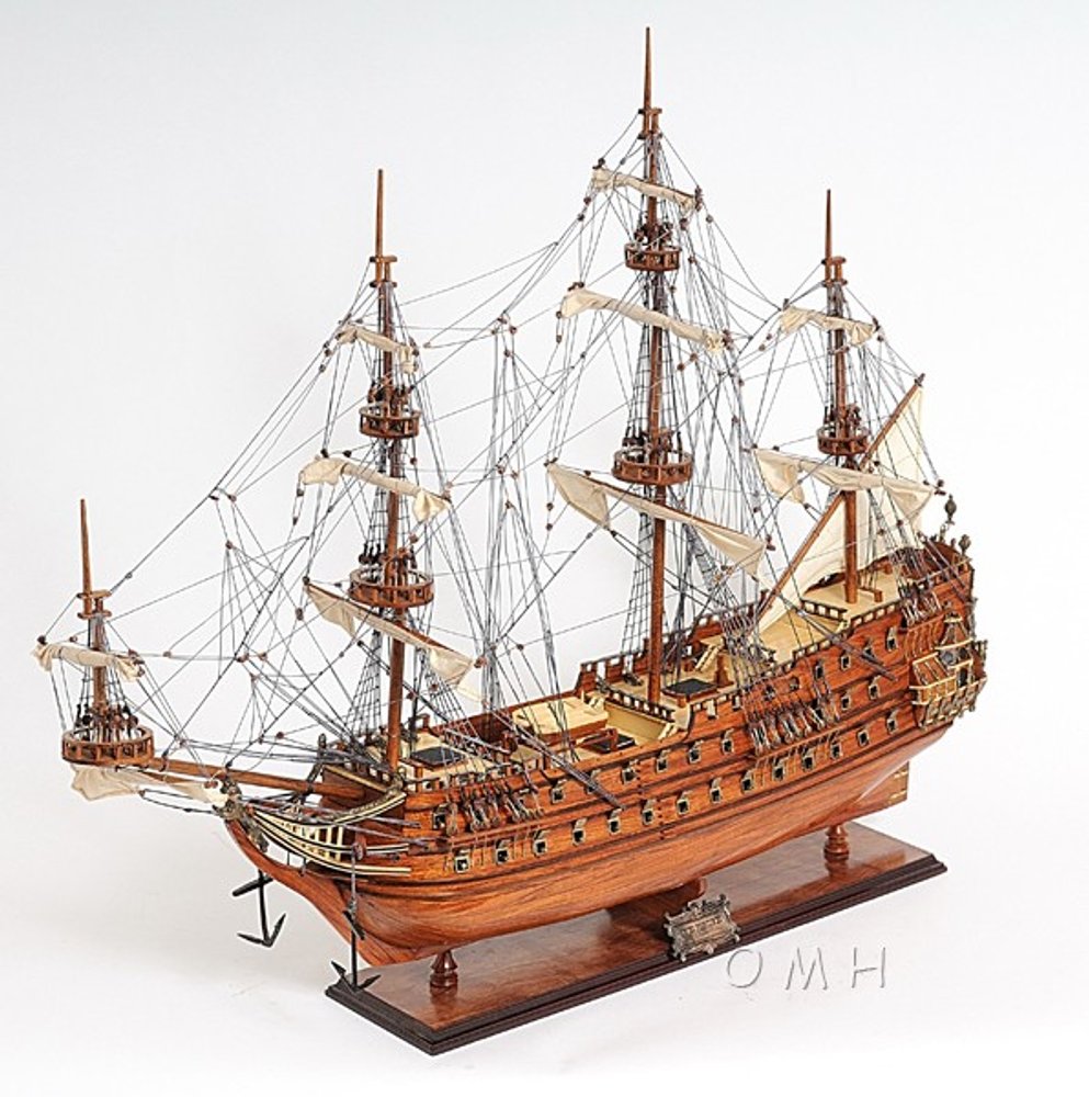 32" Wood Brown Solid Wood Hand Painted c1665 Zeven Provincien Model Boat HomeRoots