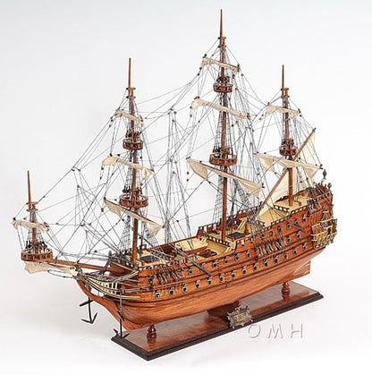 32" Wood Brown Solid Wood Hand Painted c1665 Zeven Provincien Model Boat HomeRoots