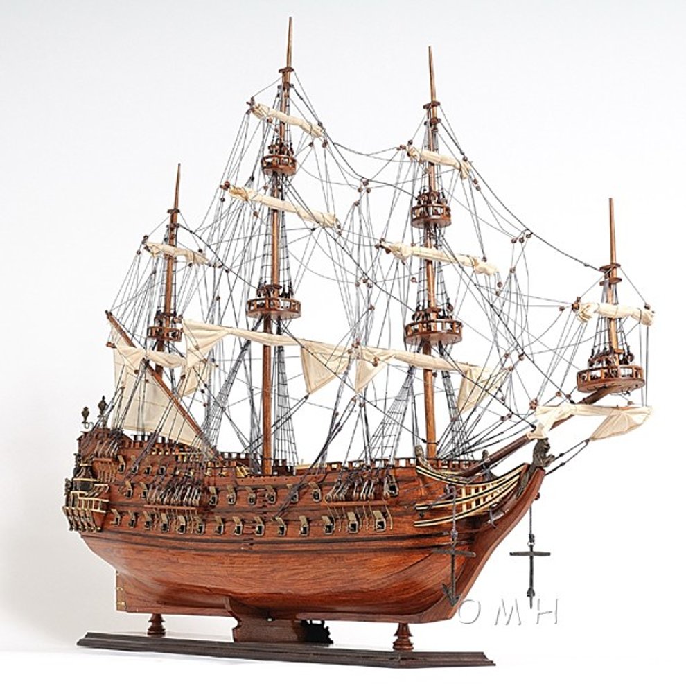 32" Wood Brown Solid Wood Hand Painted c1665 Zeven Provincien Model Boat HomeRoots