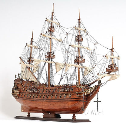 32" Wood Brown Solid Wood Hand Painted c1665 Zeven Provincien Model Boat HomeRoots