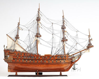 32" Wood Brown Solid Wood Hand Painted c1665 Zeven Provincien Model Boat HomeRoots