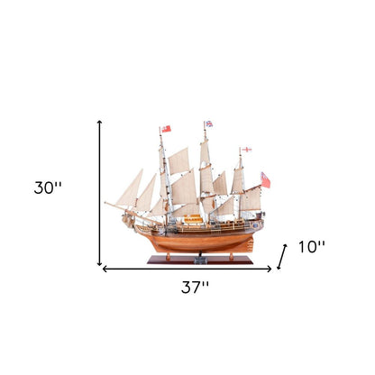 30" Wood Brown Solid Wood Hand Painted HMS Bounty 1787 Model Boat HomeRoots