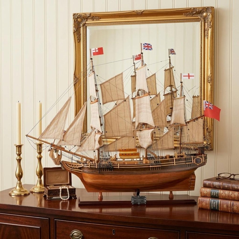 30" Wood Brown Solid Wood Hand Painted HMS Bounty 1787 Model Boat HomeRoots