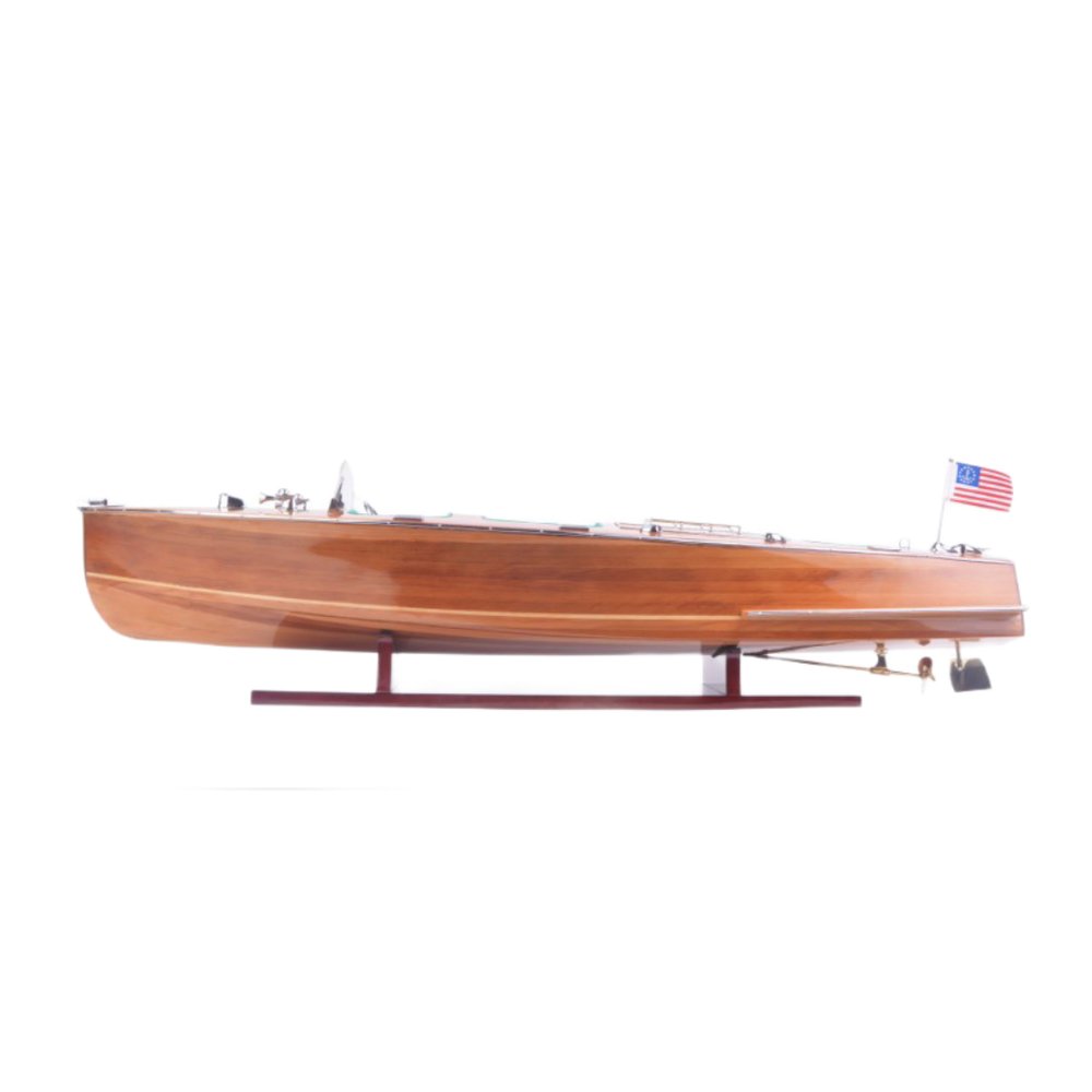 9" Wood Brown Solid Wood Hand Painted c1928 Chris Craft Triple Cockpit Large Model Boat HomeRoots