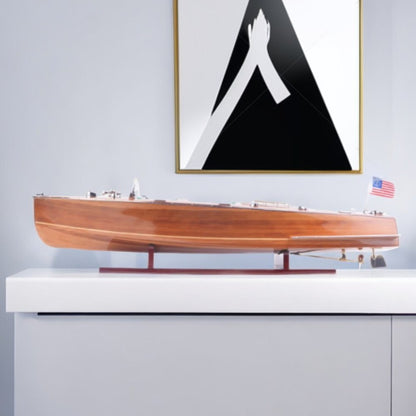 9" Wood Brown Solid Wood Hand Painted c1928 Chris Craft Triple Cockpit Large Model Boat HomeRoots
