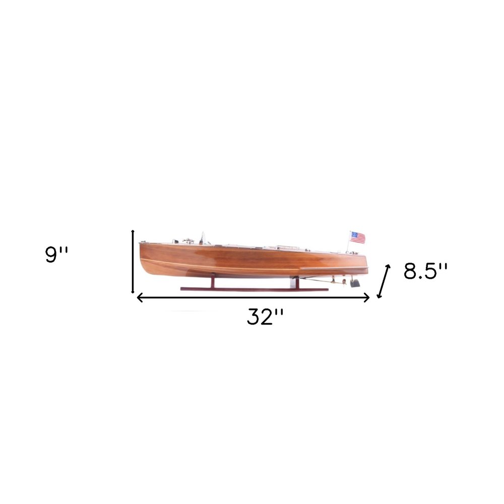 9" Wood Brown Solid Wood Hand Painted c1928 Chris Craft Triple Cockpit Large Model Boat HomeRoots