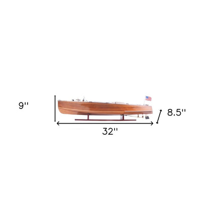 9" Wood Brown Solid Wood Hand Painted c1928 Chris Craft Triple Cockpit Large Model Boat HomeRoots