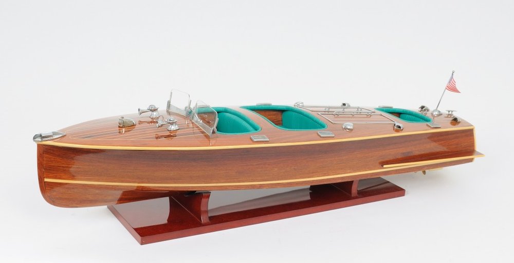 9" Wood Brown Solid Wood Hand Painted c1928 Chris Craft Triple Cockpit Large Model Boat HomeRoots