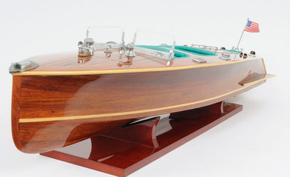 9" Wood Brown Solid Wood Hand Painted c1928 Chris Craft Triple Cockpit Large Model Boat HomeRoots