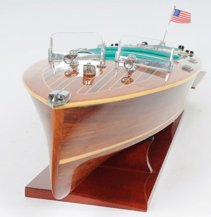 9" Wood Brown Solid Wood Hand Painted c1928 Chris Craft Triple Cockpit Large Model Boat HomeRoots