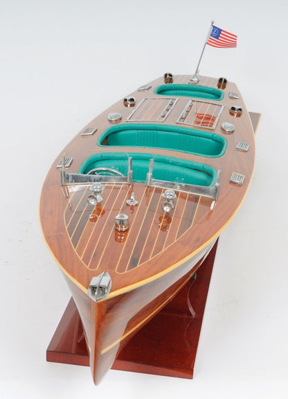 9" Wood Brown Solid Wood Hand Painted c1928 Chris Craft Triple Cockpit Large Model Boat HomeRoots