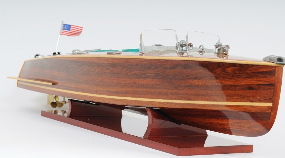 9" Wood Brown Solid Wood Hand Painted c1928 Chris Craft Triple Cockpit Large Model Boat HomeRoots