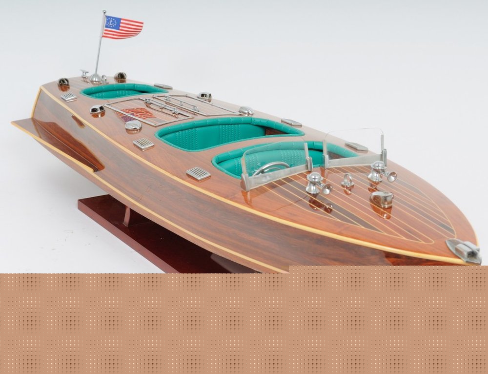 9" Wood Brown Solid Wood Hand Painted c1928 Chris Craft Triple Cockpit Large Model Boat HomeRoots