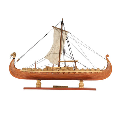 13" Wood Brown Solid Wood Hand Painted Model Boat Tabletop Sculpture HomeRoots