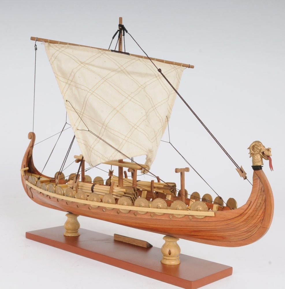 13" Wood Brown Solid Wood Hand Painted Model Boat Tabletop Sculpture — view 14