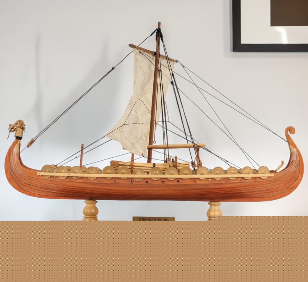 13" Wood Brown Solid Wood Hand Painted Model Boat Tabletop Sculpture HomeRoots