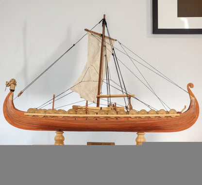 13" Wood Brown Solid Wood Hand Painted Model Boat Tabletop Sculpture HomeRoots