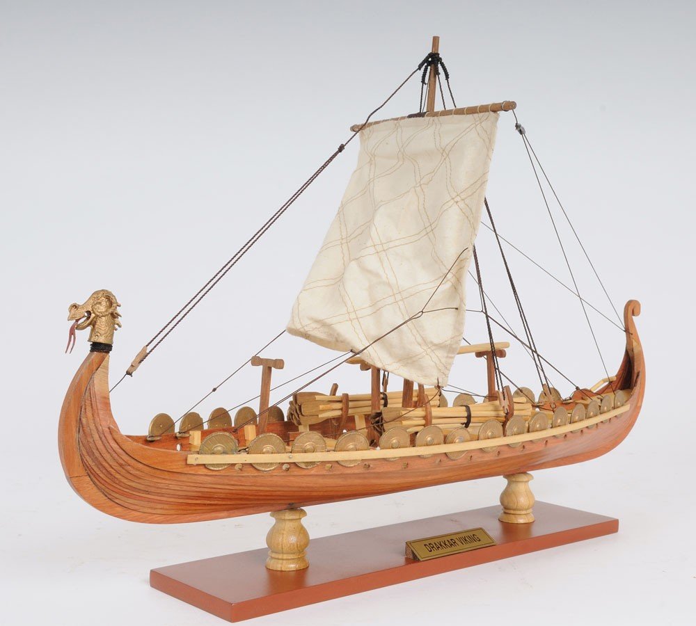 13" Wood Brown Solid Wood Hand Painted Model Boat Tabletop Sculpture HomeRoots
