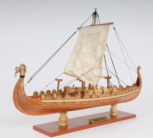 13" Wood Brown Solid Wood Hand Painted Model Boat Tabletop Sculpture HomeRoots