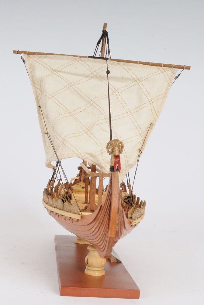 13" Wood Brown Solid Wood Hand Painted Model Boat Tabletop Sculpture HomeRoots