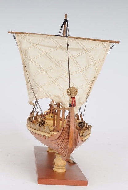 13" Wood Brown Solid Wood Hand Painted Model Boat Tabletop Sculpture HomeRoots