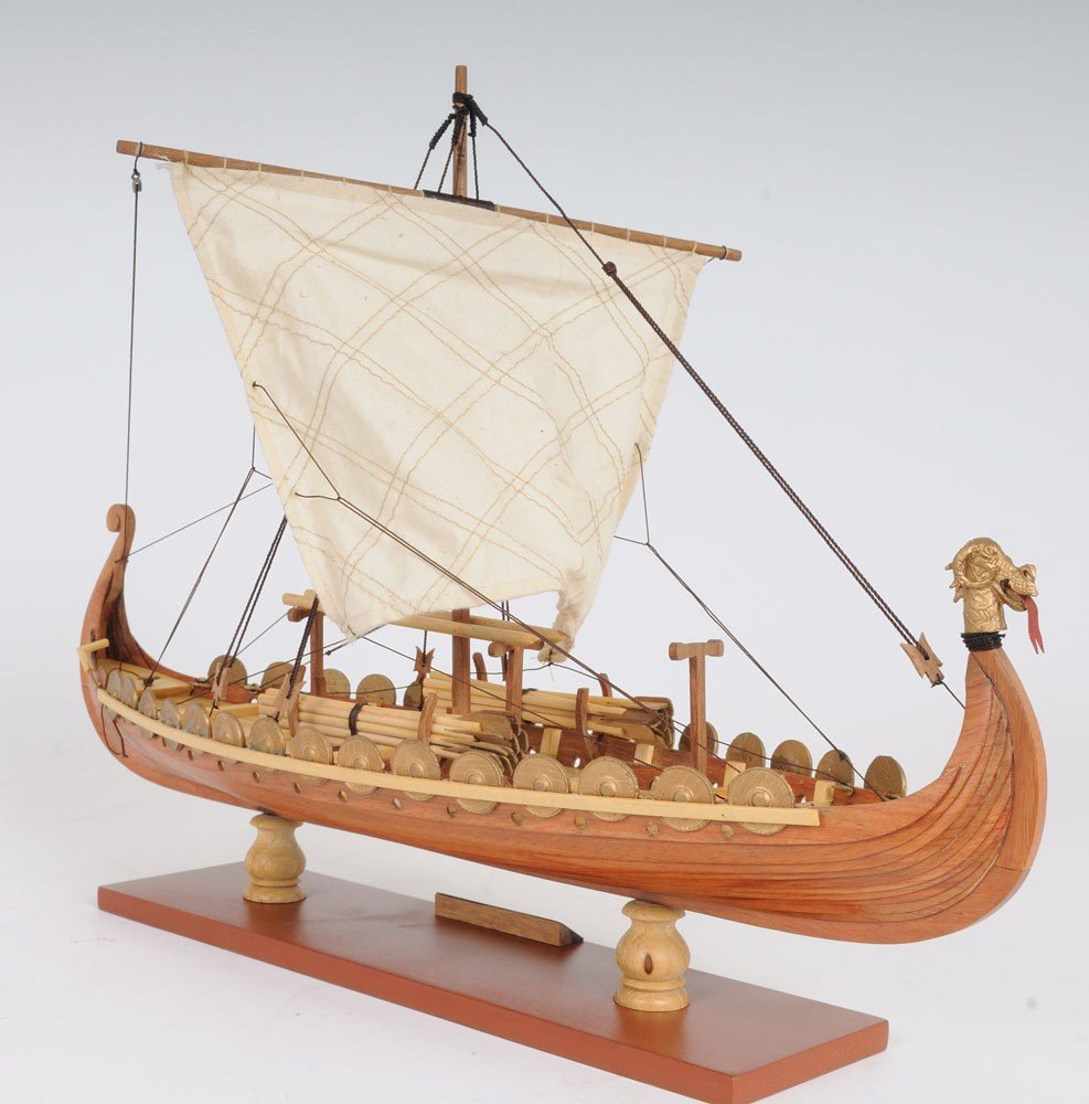 13" Wood Brown Solid Wood Hand Painted Model Boat Tabletop Sculpture HomeRoots