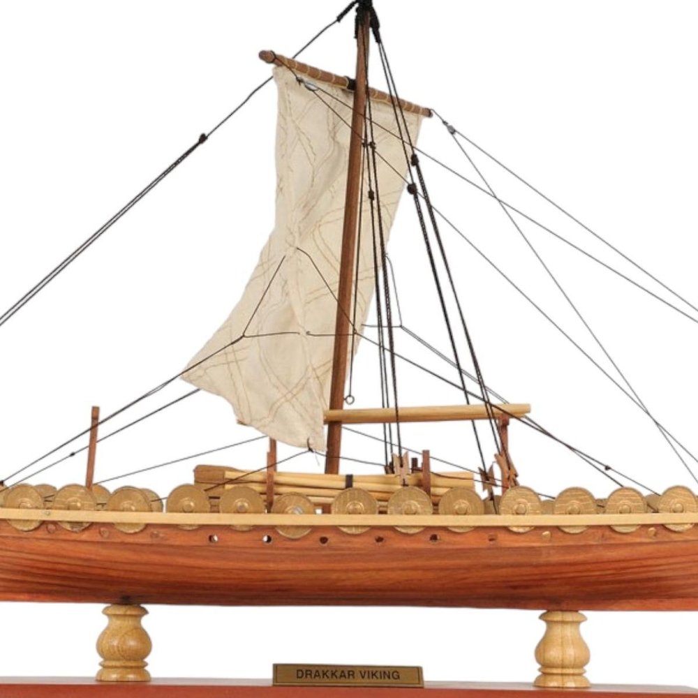 13" Wood Brown Solid Wood Hand Painted Model Boat Tabletop Sculpture
