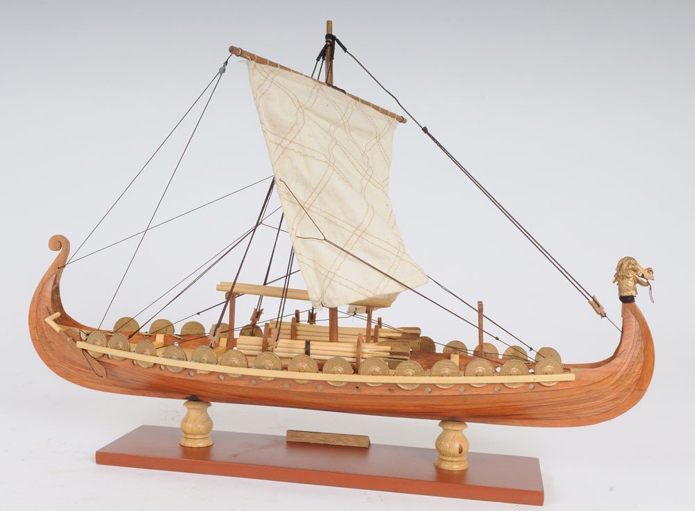 13" Wood Brown Solid Wood Hand Painted Model Boat Tabletop Sculpture HomeRoots