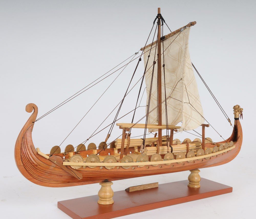 13" Wood Brown Solid Wood Hand Painted Model Boat Tabletop Sculpture HomeRoots