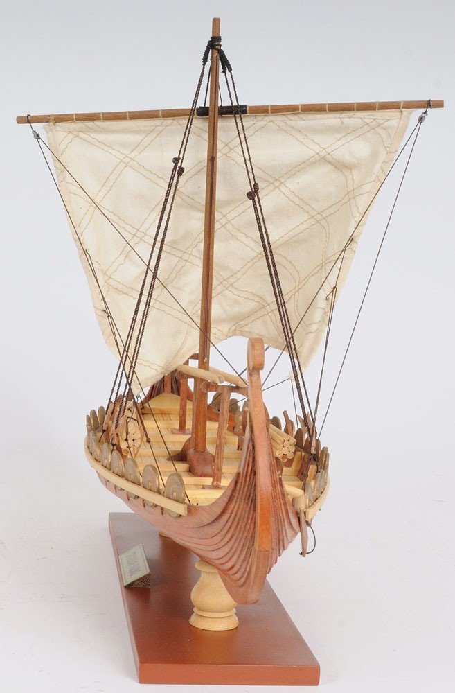 13" Wood Brown Solid Wood Hand Painted Model Boat Tabletop Sculpture HomeRoots