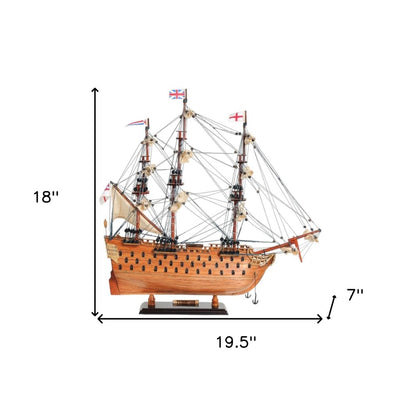 18" Wood Brown HMS Victory Hand Painted Decorative Boat HomeRoots