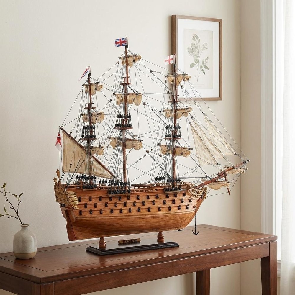 18" Wood Brown HMS Victory Hand Painted Decorative Boat HomeRoots