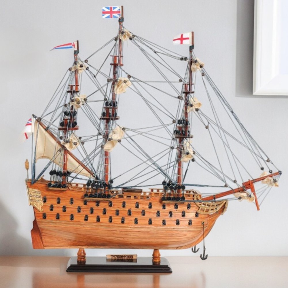 18" Wood Brown HMS Victory Hand Painted Decorative Boat HomeRoots
