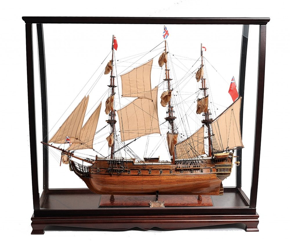 39" Wood Brown HMS Surprise 1796 Table Top Display Case Hand Painted Model Boat HomeRoots
