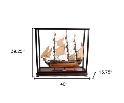 39" Wood Brown HMS Surprise 1796 Table Top Display Case Hand Painted Model Boat HomeRoots