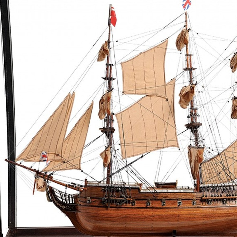 39" Wood Brown HMS Surprise 1796 Table Top Display Case Hand Painted Model Boat HomeRoots
