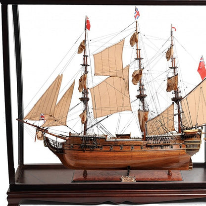 39" Wood Brown HMS Surprise 1796 Table Top Display Case Hand Painted Model Boat HomeRoots