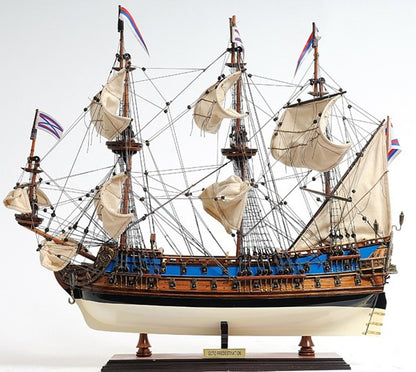 22" Blue and Brown Solid Wood Hand Painted 1700 Goto Predestination Medium Model Boat HomeRoots