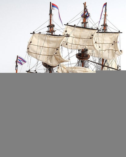22" Blue and Brown Solid Wood Hand Painted 1700 Goto Predestination Medium Model Boat HomeRoots