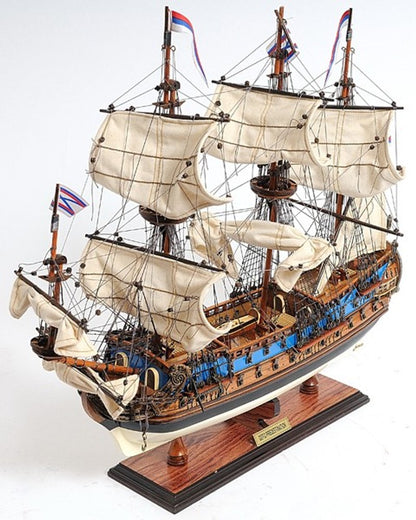 22" Blue and Brown Solid Wood Hand Painted 1700 Goto Predestination Medium Model Boat HomeRoots