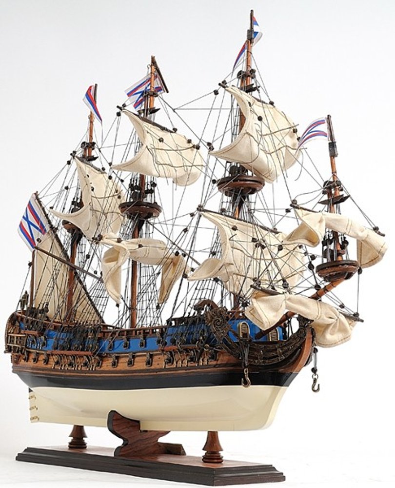 22" Blue and Brown Solid Wood Hand Painted 1700 Goto Predestination Medium Model Boat HomeRoots
