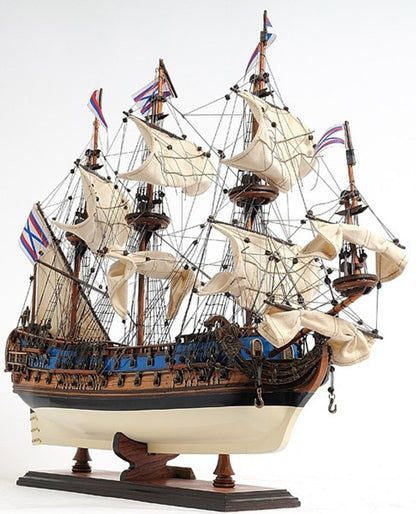 22" Blue and Brown Solid Wood Hand Painted 1700 Goto Predestination Medium Model Boat HomeRoots