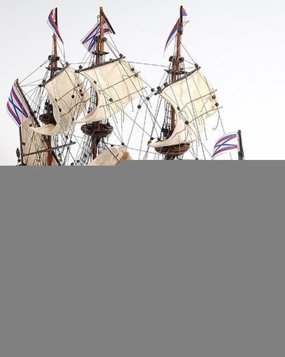 22" Blue and Brown Solid Wood Hand Painted 1700 Goto Predestination Medium Model Boat HomeRoots