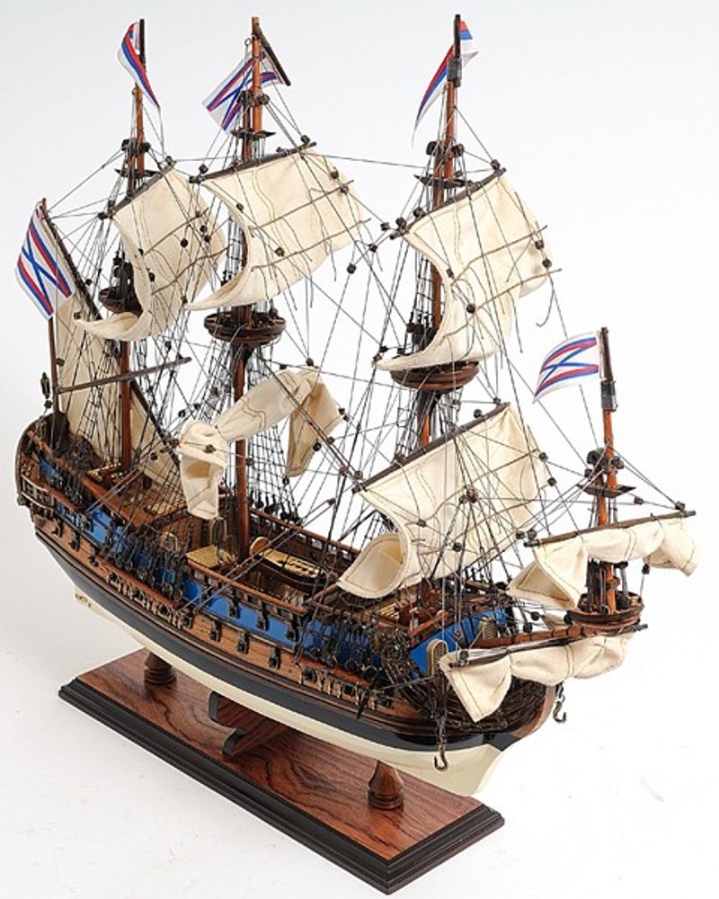 22" Blue and Brown Solid Wood Hand Painted 1700 Goto Predestination Medium Model Boat HomeRoots