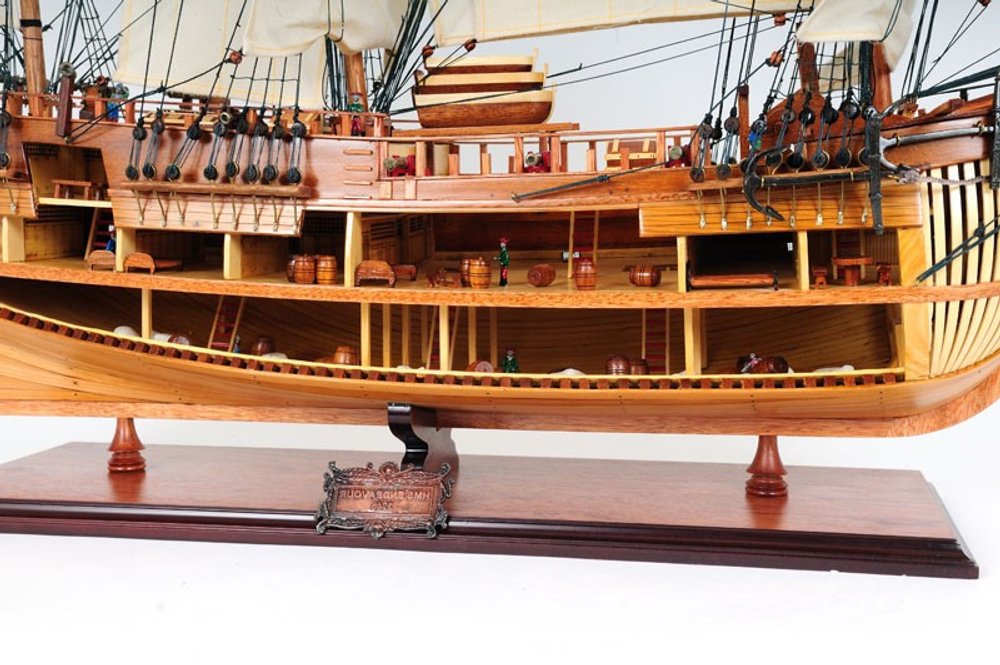 34" Wood Brown Solid Wood Hand Painted HMS Endeavour 1768 Open Hull Model Boat HomeRoots