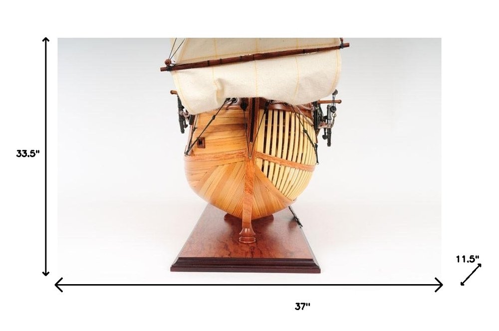 34" Wood Brown Solid Wood Hand Painted HMS Endeavour 1768 Open Hull Model Boat HomeRoots